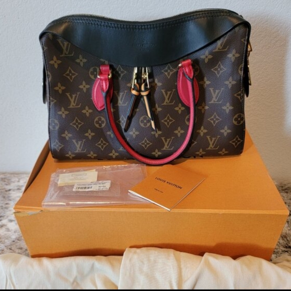 Louis Vuitton Tuileries Canvas Handbag Red And Black